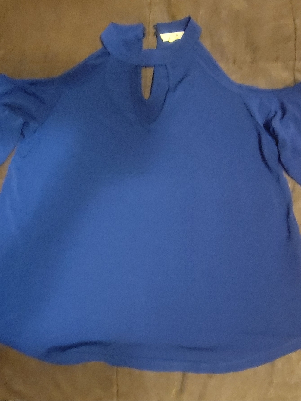 Royal/Navy Blue Cold-Shoulder Keyhole Blouse
